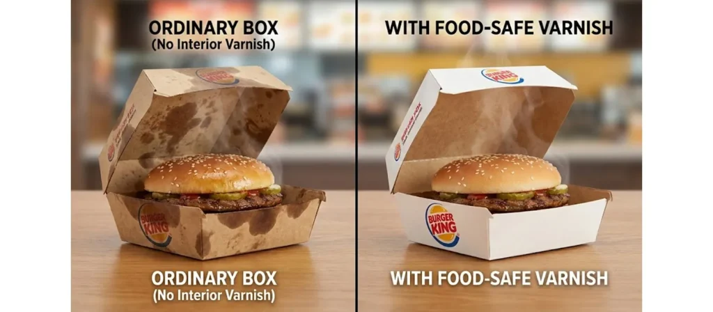 What is Varnish? Basics and Benefits in Packaging 5 Burger Boxes Using Food Safe Varnish