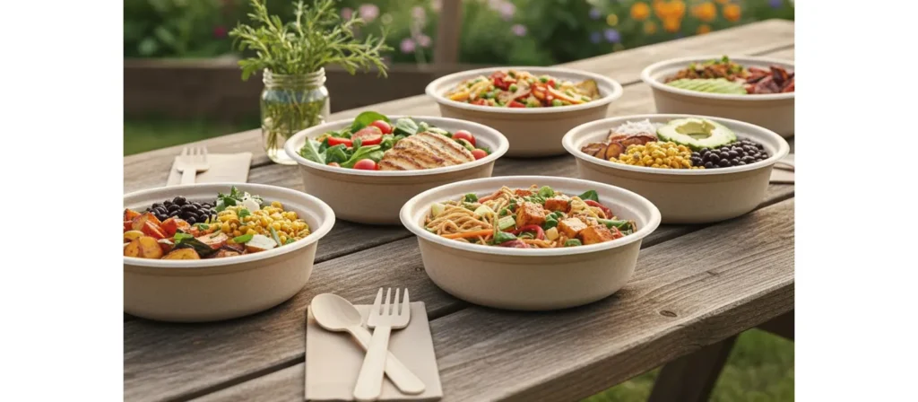 What Are Disposable Food Containers? 10 Compostable Bowls Scene Diagram