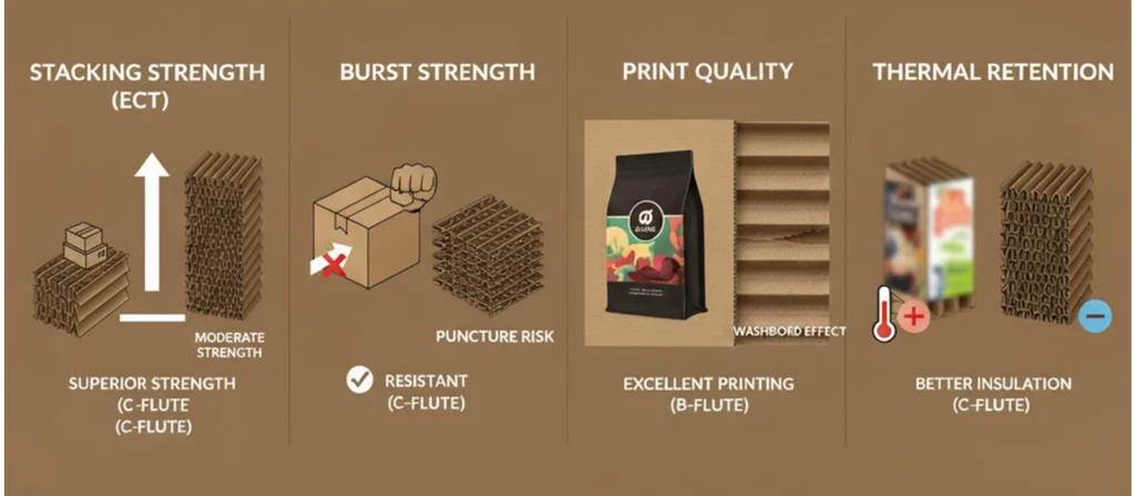 B Flute Vs C Flute: Pick The Best Cardboard For Food Packaging Boxes 3 In Depth Analysis of Critical Metrics