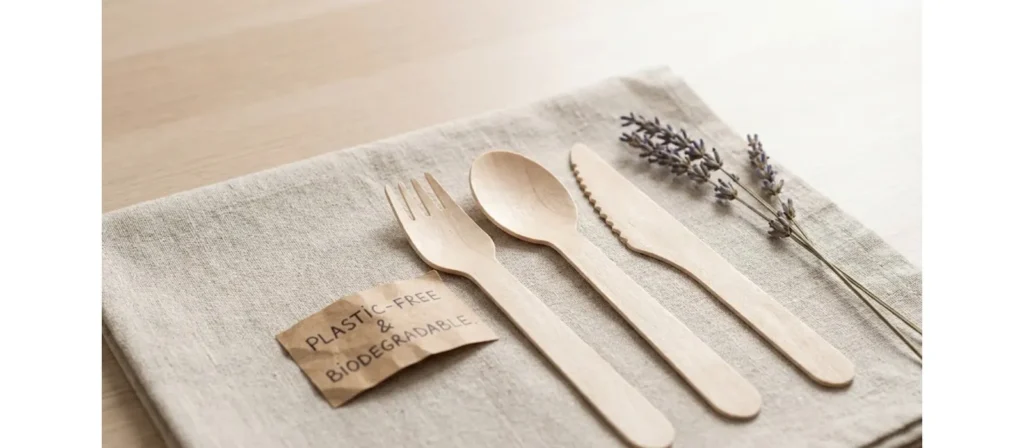 Using Eco-Friendly Disposable Cutlery to Cut Plastic Waste 4 Wooden Cutlery 1