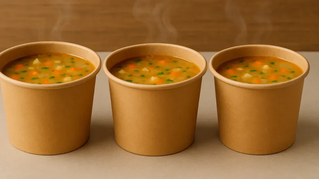 Takeaway Soup Portion Sizes: Container Guide in ML, OZ & Grams 3 paper soup cup with lid restaurant takeaway
