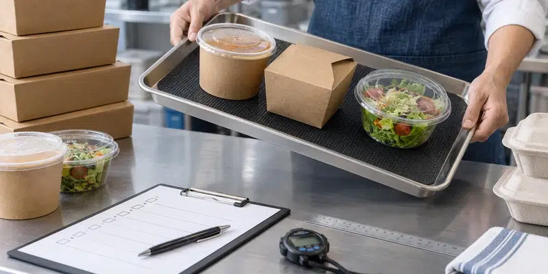 How Packaging Affects the Food Delivery Experience for Restaurants 5 food delivery packaging test with stacked tilted containers